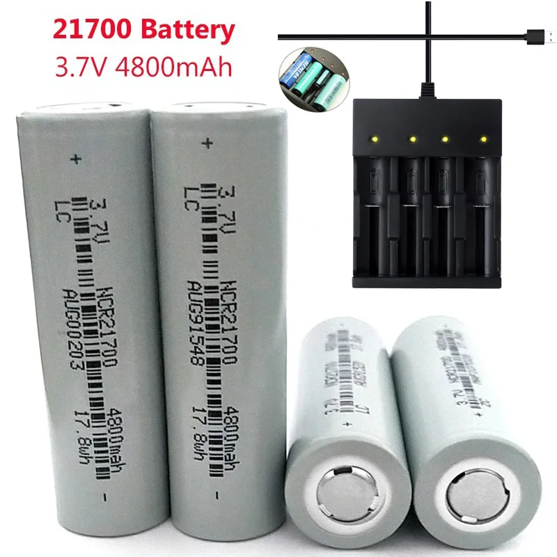 

4Pcs 4800mAh 21700 Rechargeable Battery 3.7V 5C Discharge High Power Batteries with USB 18650 Battery Charger for LED Flashlight