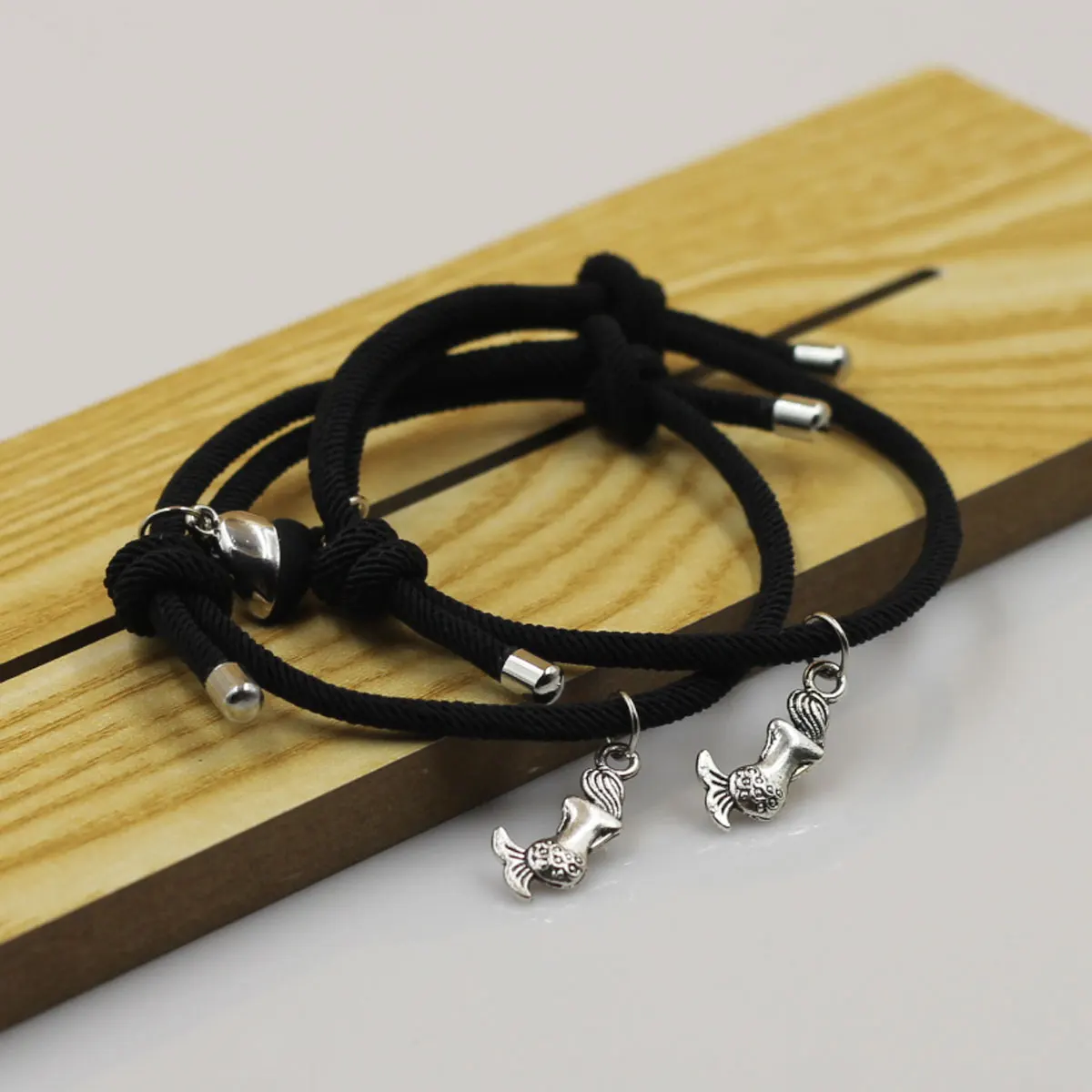 

2PCS Magnetic Men Women Couple Bracelet Mermaid Charm Lucky Fairy Pendant Adjustable Rope Bangle Jewelry Gift for Friends Lovers