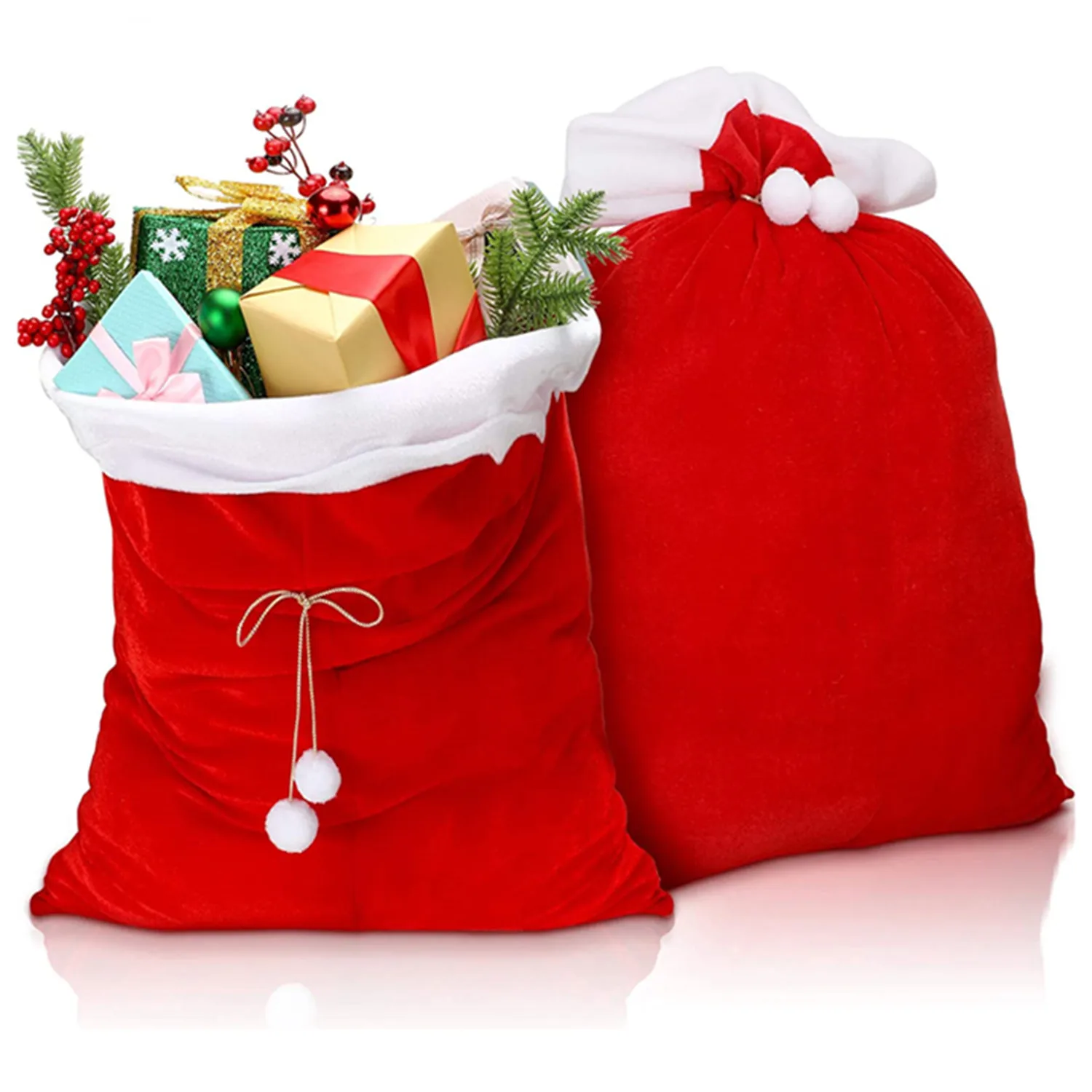 

Christmas Red Velvet Santa Claus Bags With Drawstring Cord, Large Present Sack Bags For Present Toys, Storage Bags Party Supply