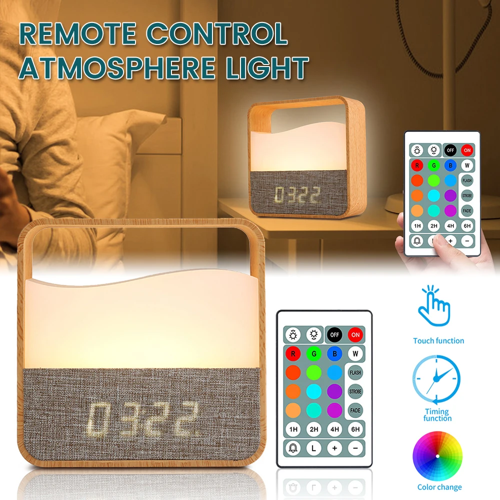 

Новый ночник, прикроватная лампа, светильник с будильником, настольная лампа, светильник для медсестры, Настольный светильник, теплый цвет +...