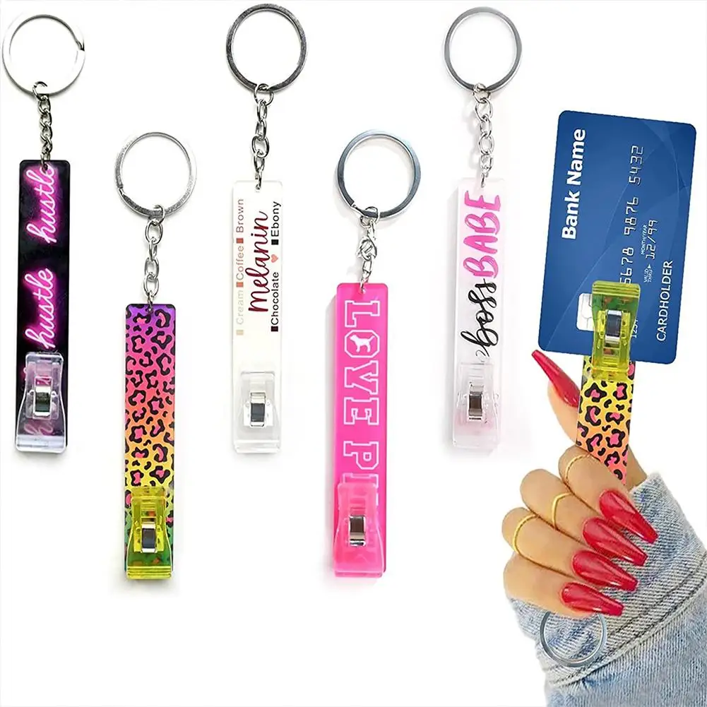 

5pcs Card Grabber Bank Card Clips Acrylic Atm Contactless Cards Extractor Keychain With Cards Puller For Long Nail Girls