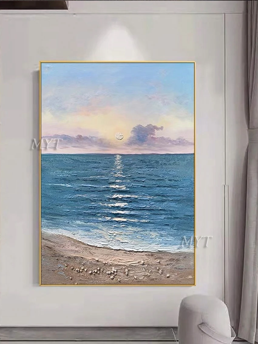 

Современные художественные картины, цветные блоки, абстрактная масляная живопись, ракушки, пляж и цветущие волны, коридор, украшение, карти...