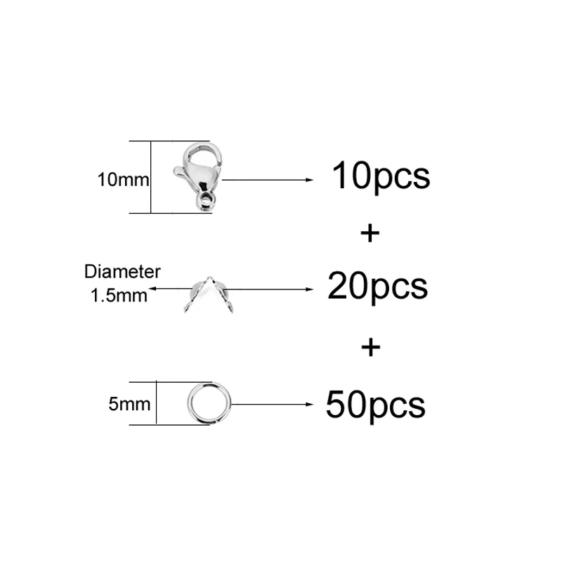 80pcs Stainless Steel Lobster Clasps Jump Rings Crimps Beads For Diy Jewelry Making Bracelet Necklace Kit Set Supplies Findings - купить по