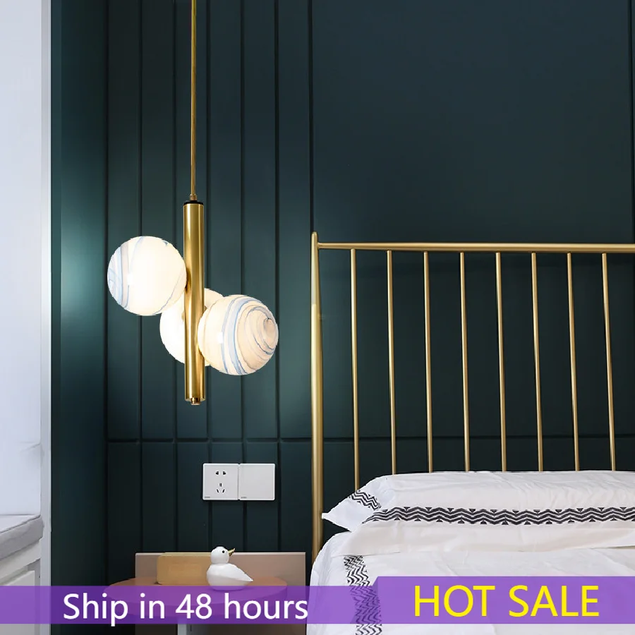 

Современные подвесные светильники, потолочный светильник в виде золотого стеклянного шара, подвесное освещение, декоративное прикроватно...