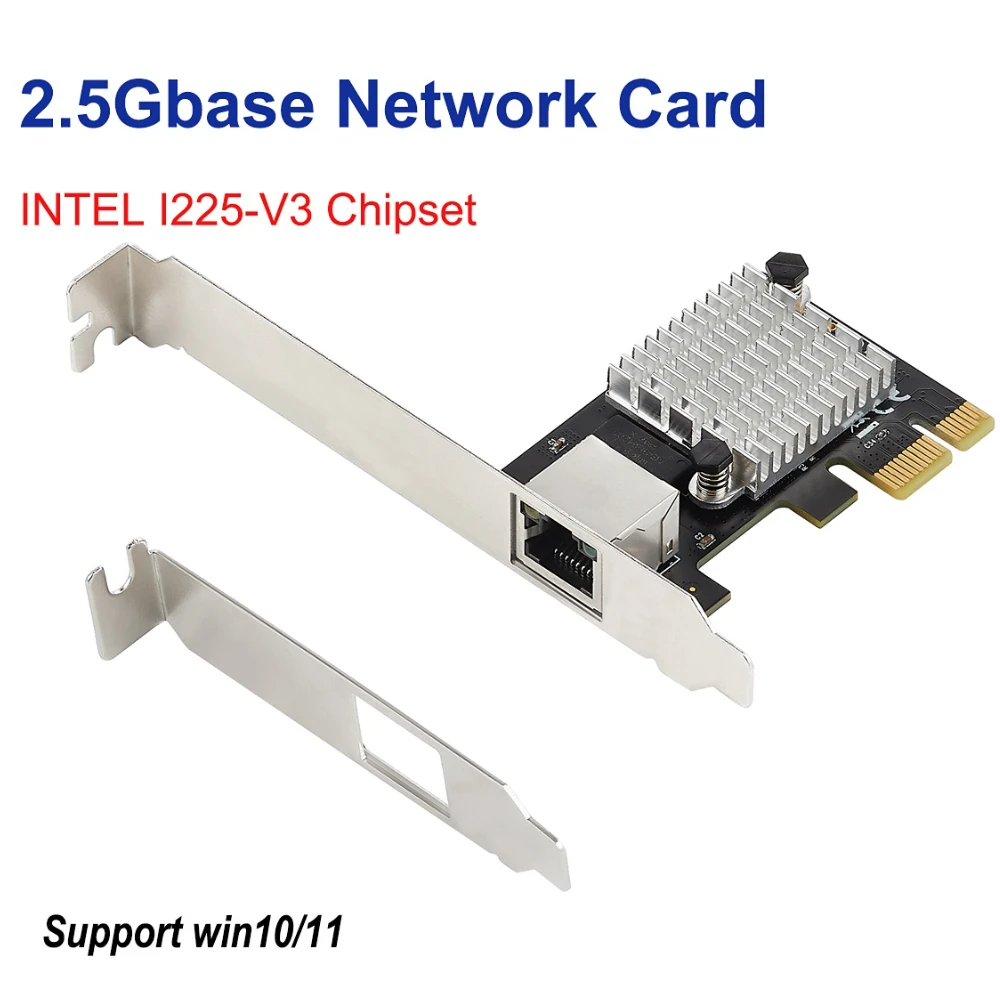 

Intel I225 Chips 2.5G Network Card PCIe PCI Express 100/1000M/2500M RJ45 Gigabit Etherent Network Lan Adapter