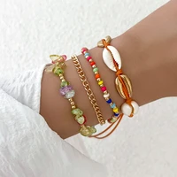 european beach shell charm bracelet set bohemian rice seed bead bracelets for women bohemia multi color beaded barefoot