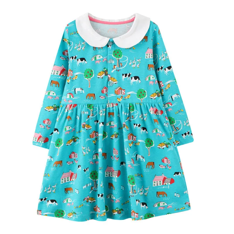 

Jumping Meters Fashion Princess Kids Dresses Autumn Spring Toddler Girls Long Sleeve Birthday Dress Costume Collar Frocks