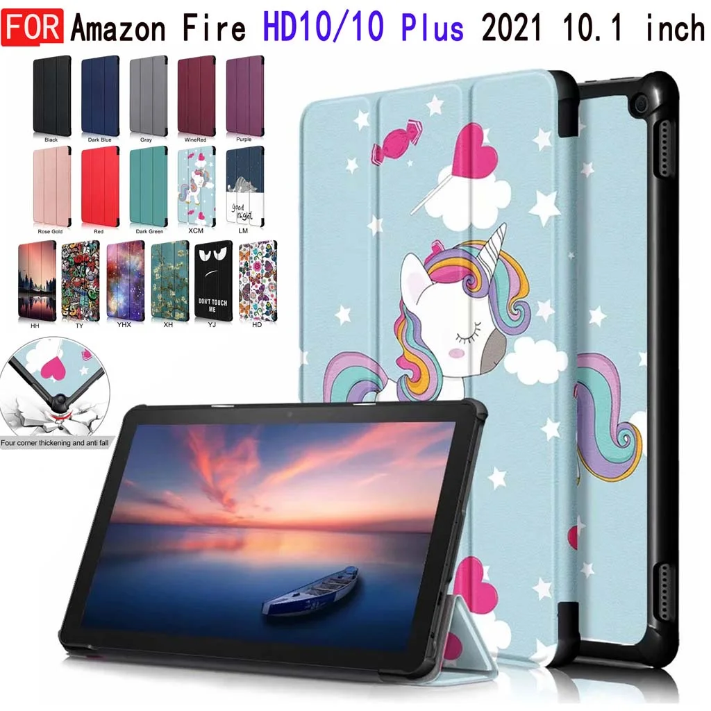 

For Fire HD 10 2021 HD10 Plus 2021 10 inch Tablet PU Leather Case Adjustable Folding Stand Cover