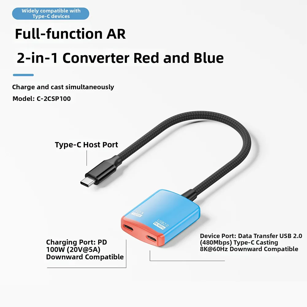 Фото Переходник для AR-очков 2-в-1: USB-C на HDMI, поддержка 8K@60Hz, быстрая зарядка 100 Вт, док-станция-адаптер, аксессуары для AR-очков №5