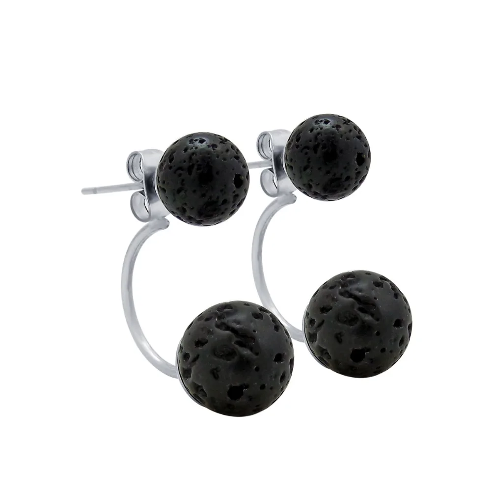 

Black Natural Lava Rock Stone Beads Stud Earrings DIY Aromatherapy Essential Oil Diffuser Jewelry for Women