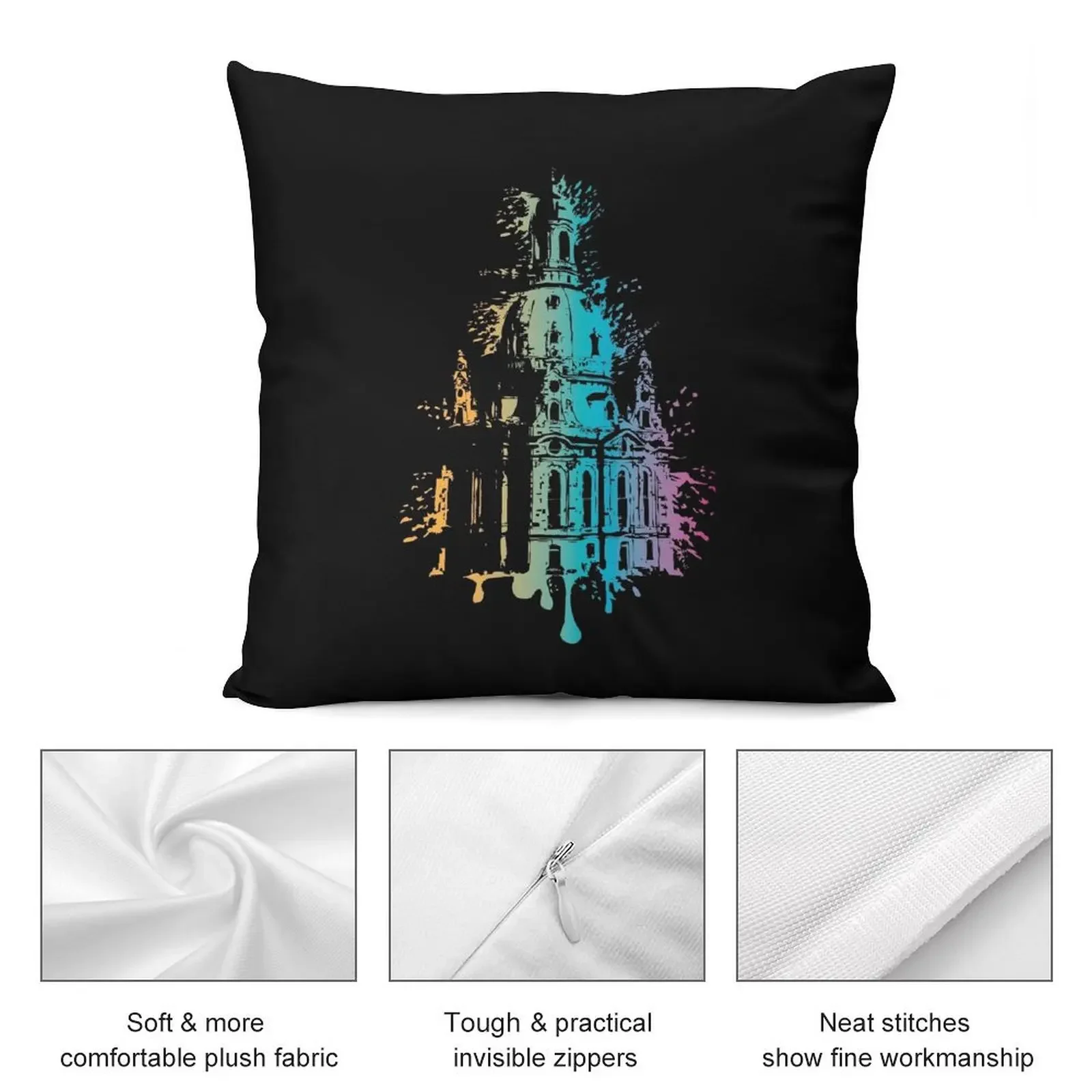 Dresden Frauenkirche цветной взрыв символ значок логотипа декоративная подушка клетчатый