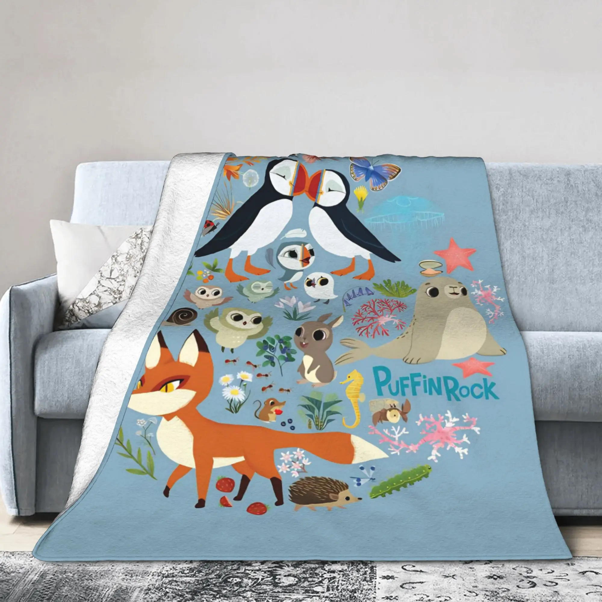 Фото Одеяла Puffin Rock Oona Baba, флисовое мягкое одеяло с рисунком ТВ, акварельное мягкое одеяло для постельного белья, одеяло, многофункциональное №1