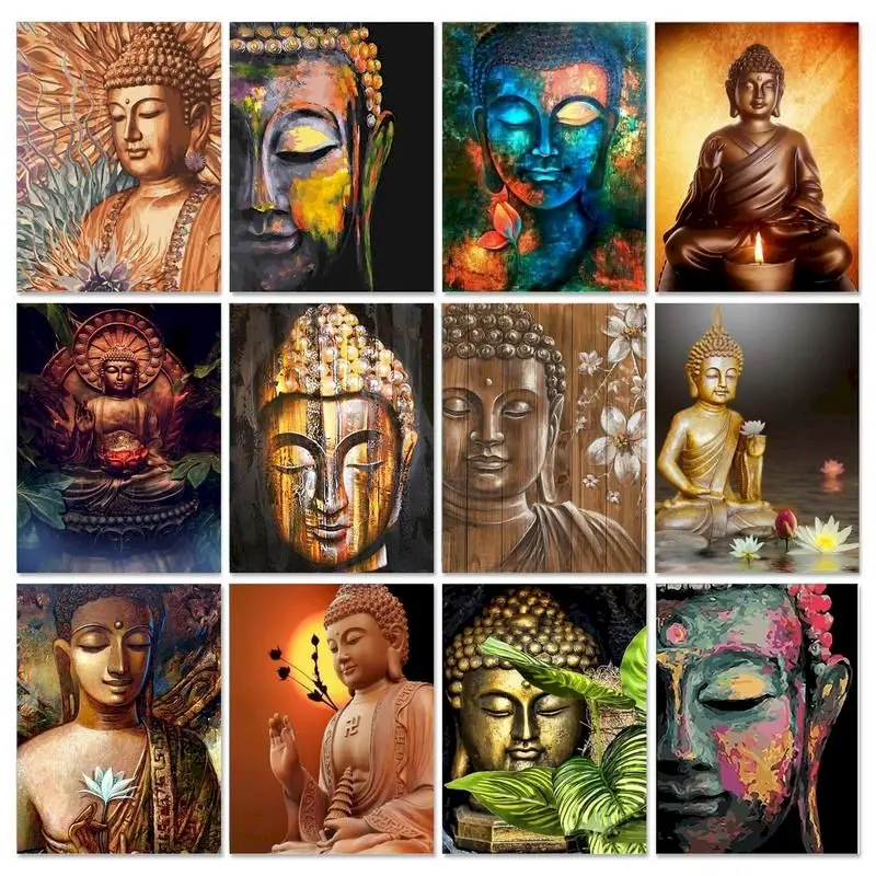 

GATYZTORY 60x75cm DIY Oil Painting By Numbers Handpainted Kit Buddha Wall Art Drawing On Canvas Number Painting Art Supplies