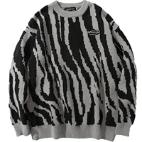 japanese harajuku vintage sweater winter zebra striped round neck pullovers knitted couples hip hop loose fashion sweaters tops