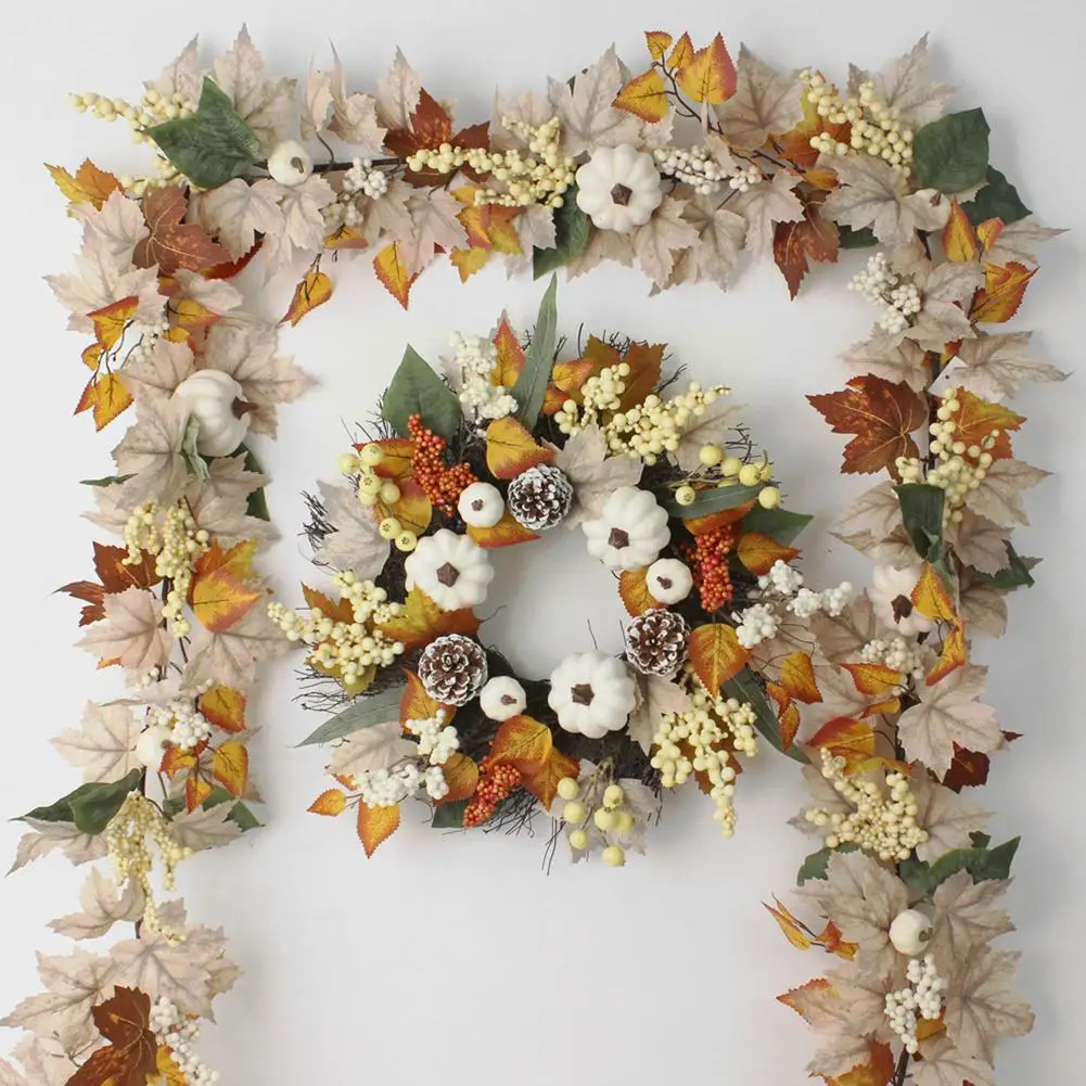 

180/270cm Artificial Maple Leaf Rattan Garland Halloween Decoration Thanksgiving Christmas Maple Leaf Door Wall Strips Hang O4r4