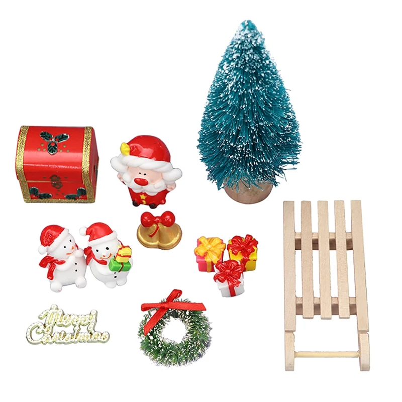 

1:12 Dollhouse Sleigh Micro-Landscape Snow Scene Xmas Decor Dollhouse Miniature Christmas Tree Gift Box Decor Toy