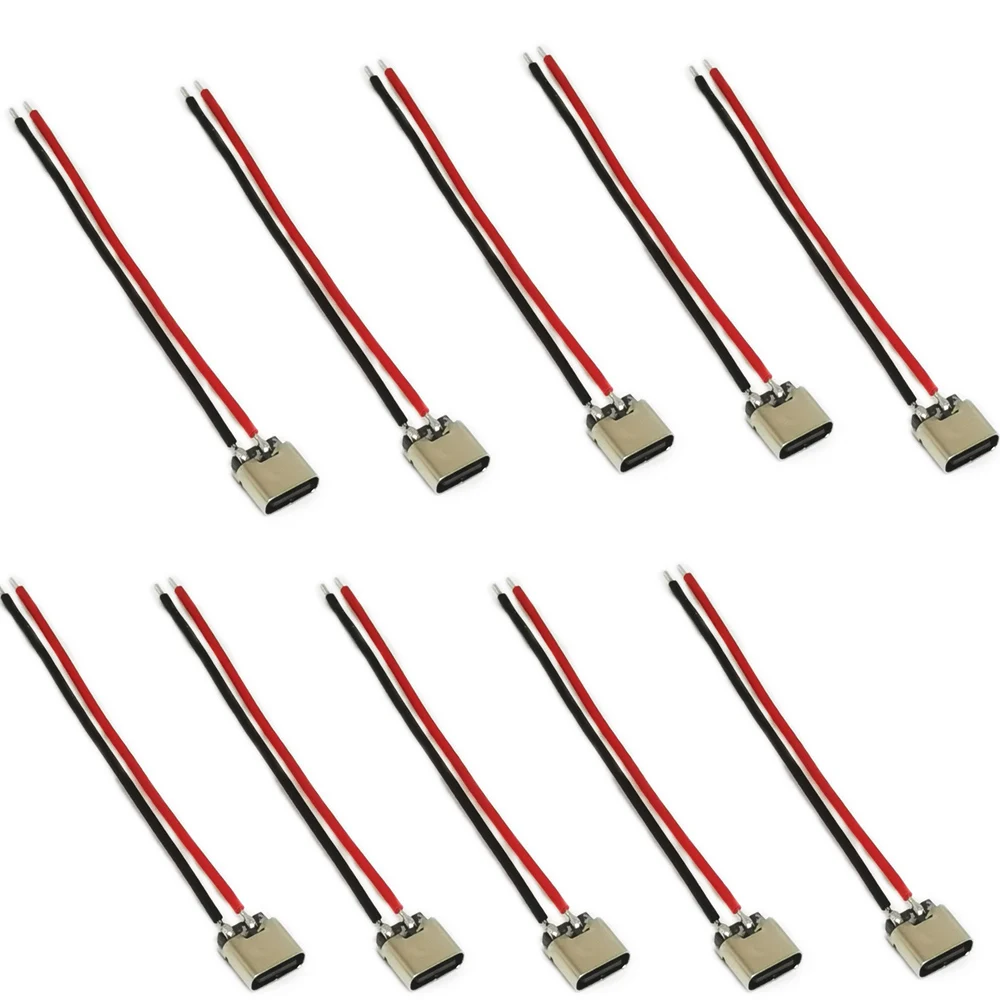 

10Pcs USB Type-C 2P Welding Wire Female Connector Cable 3A 20V Type-C Charge Wire For Mobile Phone LEDs