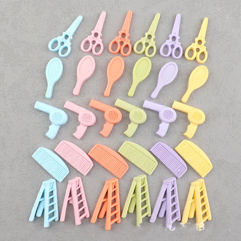 

100pcs Resin Macaron Color Simulation Mini Gadgets Scissors Mirror Comb DIY Scrapbook For Phone Case Handmade Materials