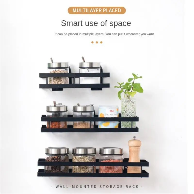 

Grid Design Kitchen Drain Racks Round Corners Condiment Storage Rack Wall-mounted Strong Load-bearing Seasoning Storage Rack