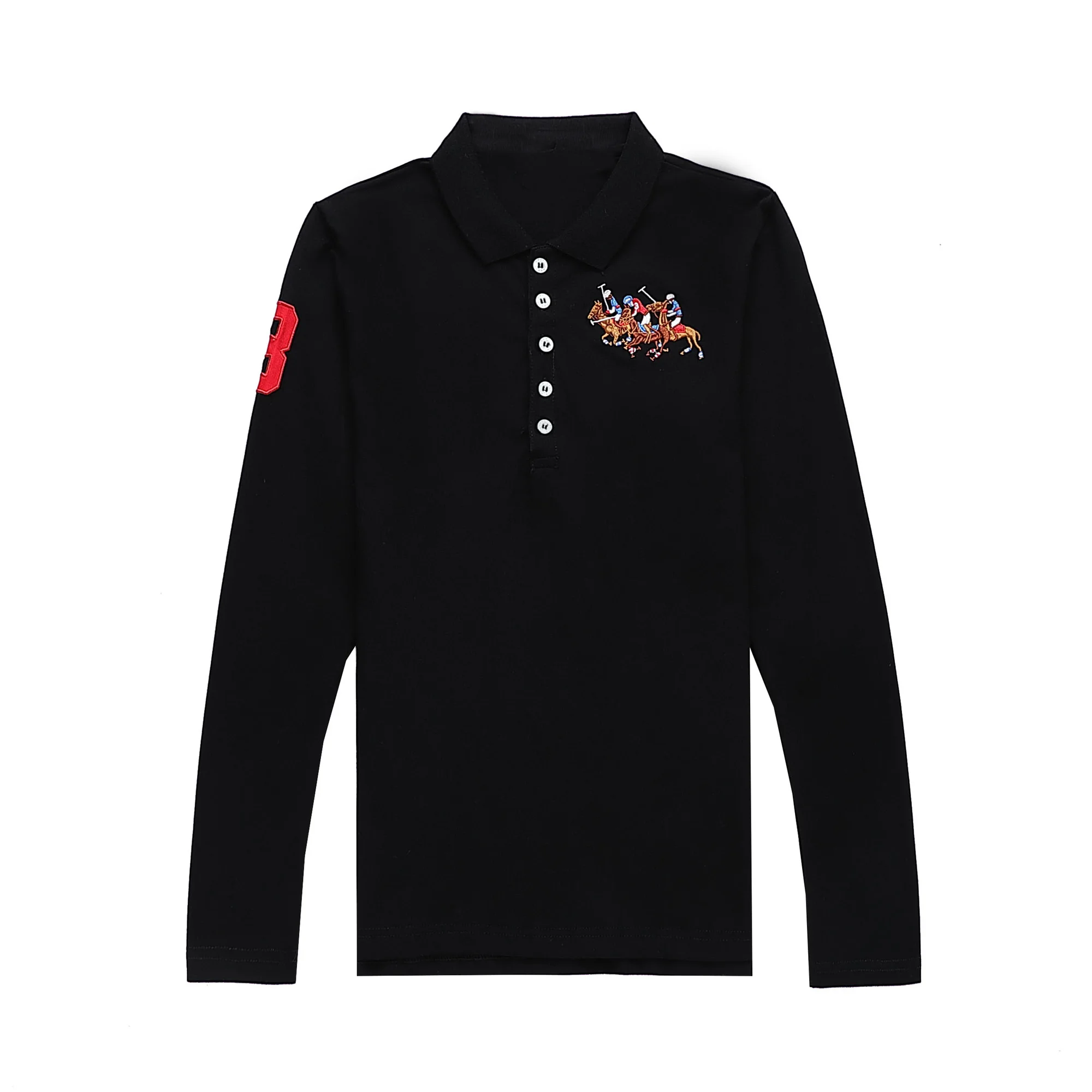 

High Quality New Women's Big Horse Long Sleeve Polo Shirts cotton Casual Solid Lady Tees Fashion Femme Polo Shirt