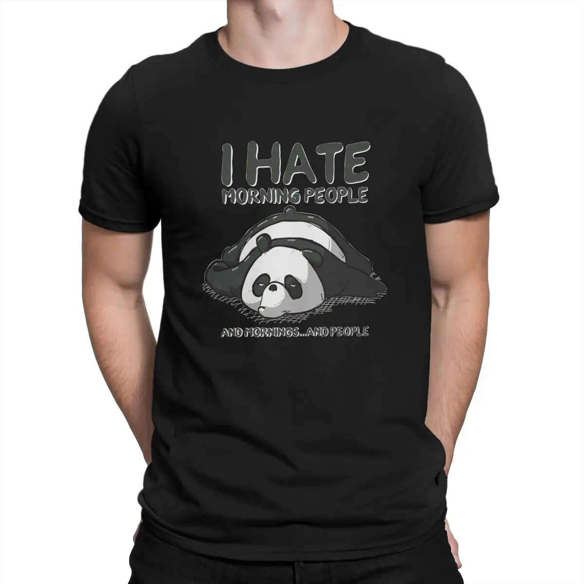 

Men's T-Shirts Panda Hipster Tee Shirt Short Sleeve I Hate Morning People And Mornings T Shirt Round Neck Clothes Graphic