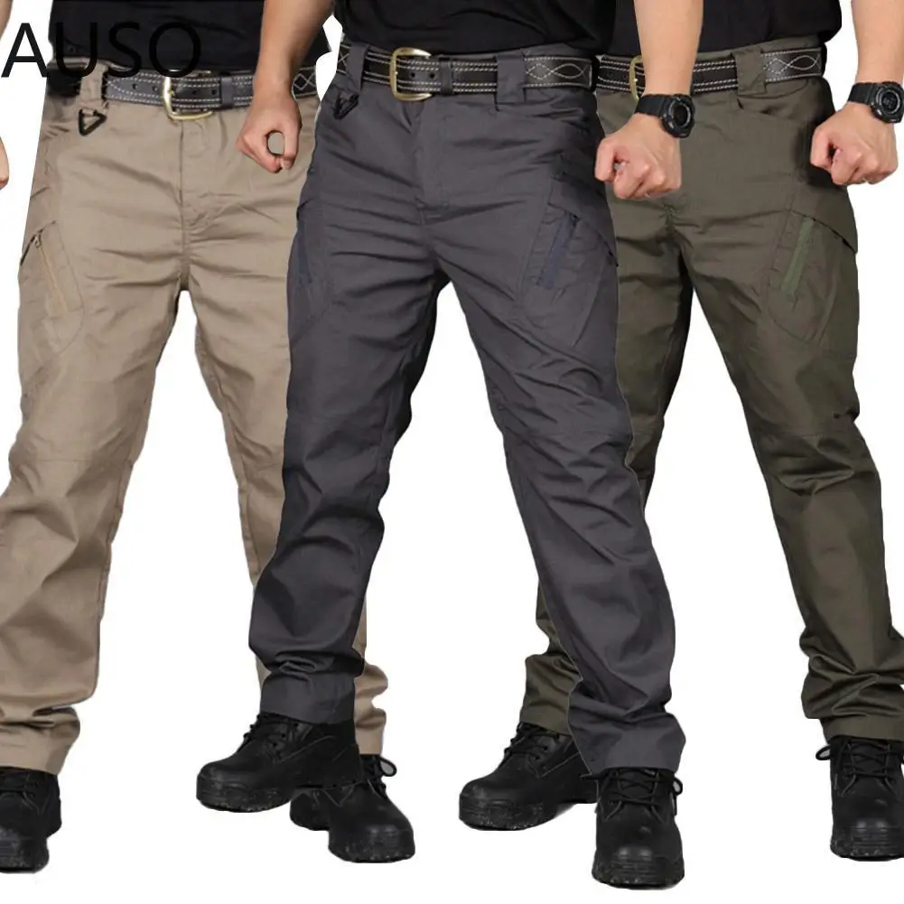 

Men Solid Color Pockets Zip Outdoors Sports Tactical Cargo Pants Work Trousers