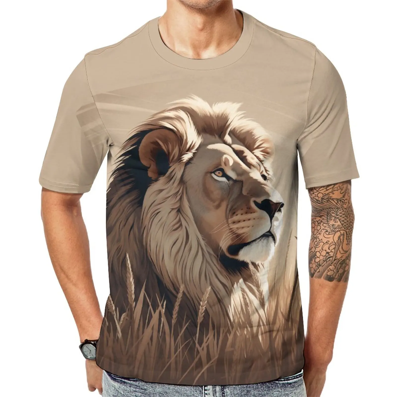 

Lion T Shirt Soft Colors Vector Flat Animals Fashion T Shirts Short Sleeves Graphic Tops Dropshipping Streetwear Plus Size Tees