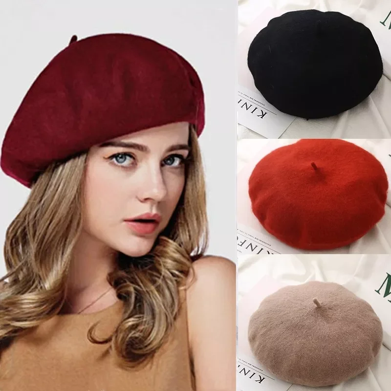 

Берет, шапки для женщин, осенне-зимние береты, простая шапка в уличном стиле, шерстяная теплая Женская Шапка-бини, шапки