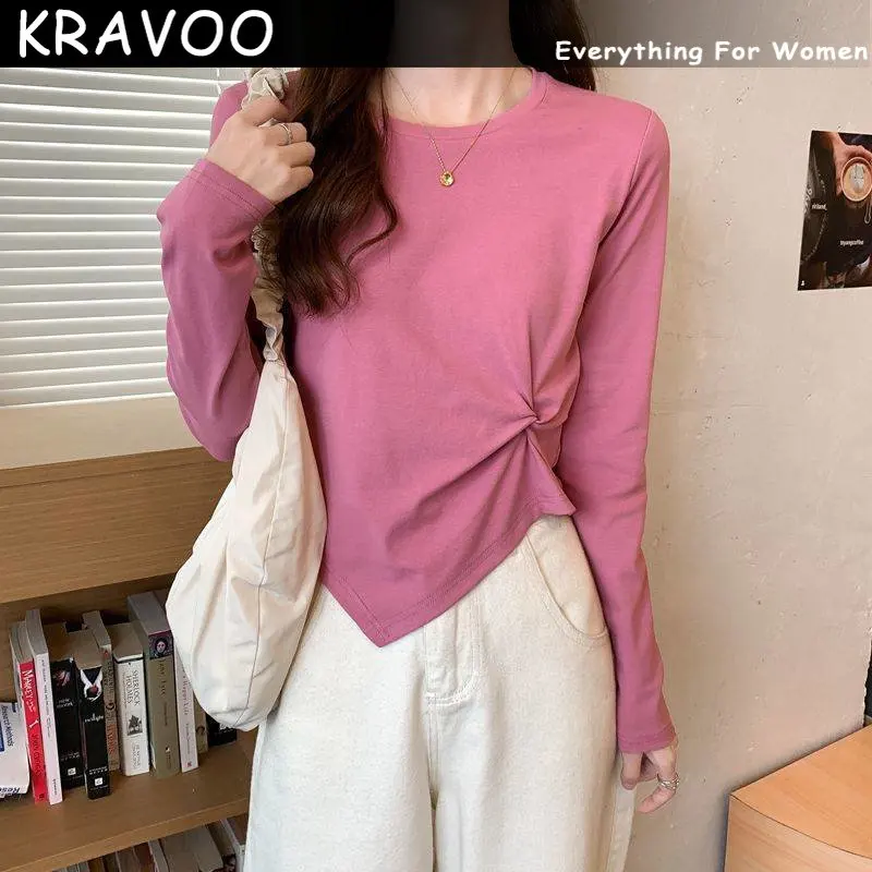 

Топ KRAVOO, женская футболка с длинным рукавом, топы, асимметричная одежда для женщин, футболки для женщин, одежда для лета 2023, Новинка
