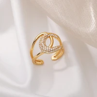 zircon geometric cross shape open rings for women stainless steel open adjustable couple heart rings jewelry wedding party gift