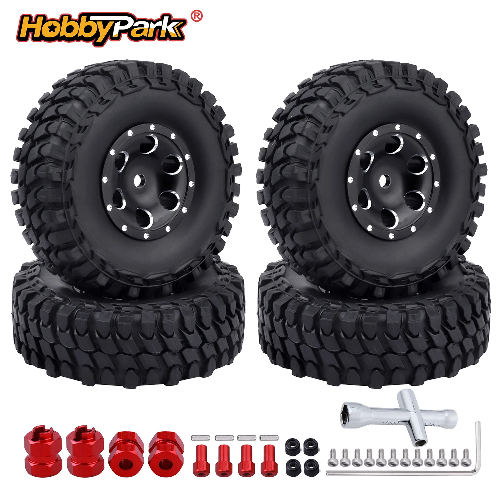 Фото Колеса и шины HobbyPark 1.0 Beadlock, 4 шт., металлические удлиненные проставки для колес, офсеты для 1/24 SCX24 90081 Deadbolt Truck №1