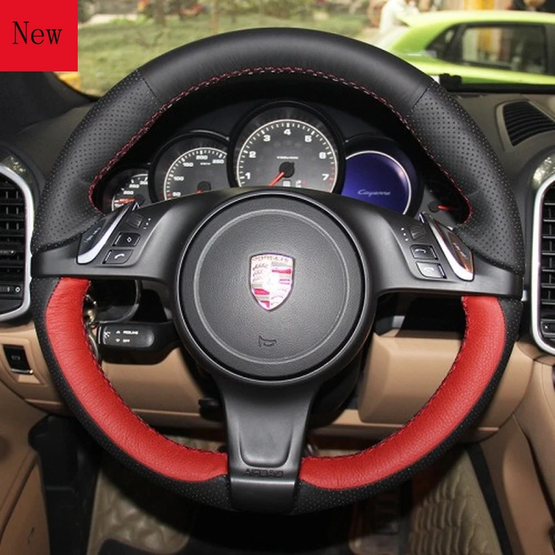 

DIY Hand-Stitched Leather Car Steering Wheel Cover for Porsche Cayenne Macan Panamera 718 Car Accessories