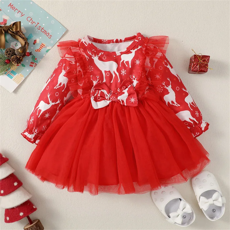 

Детское платье с длинным рукавом, с принтом оленя