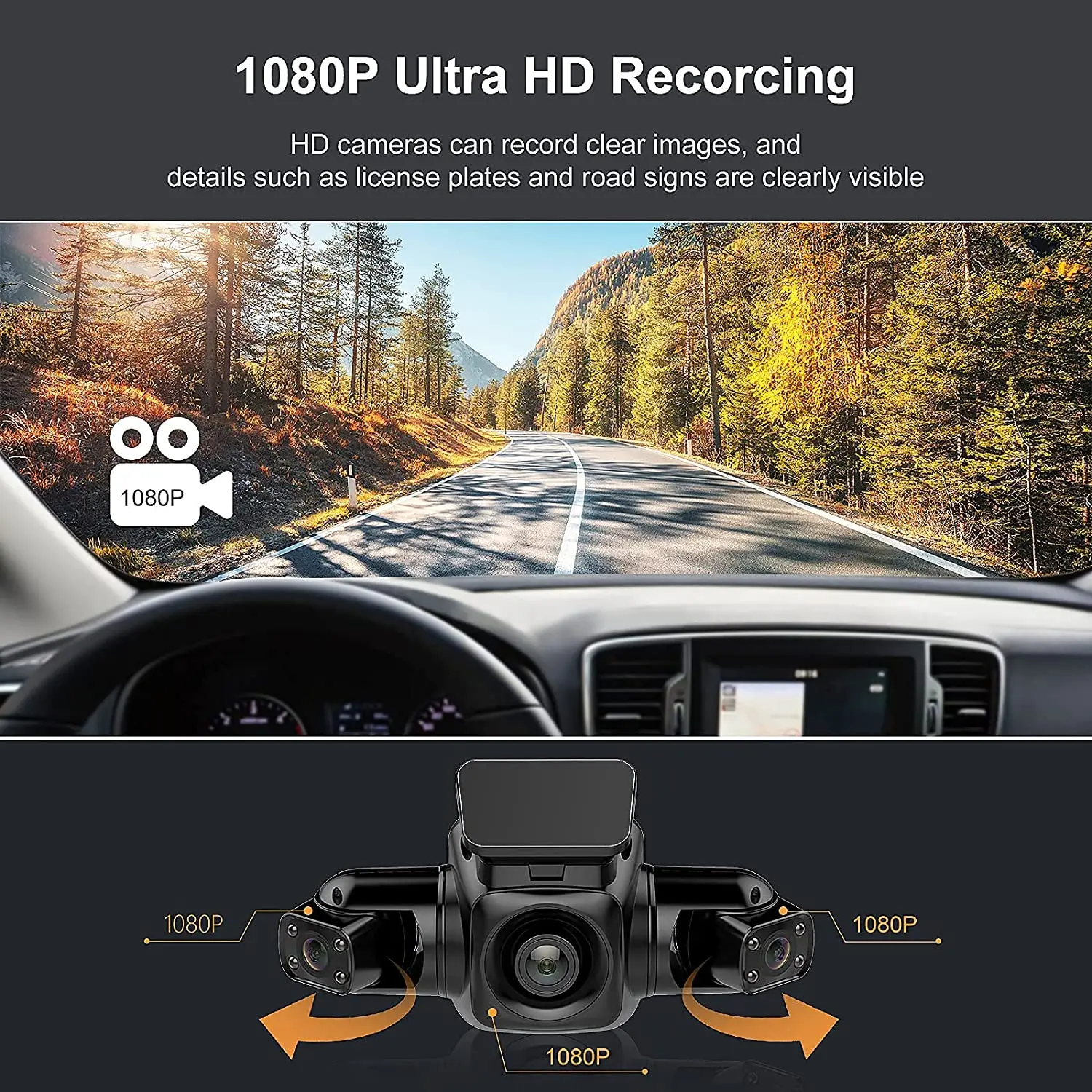 3-канальный FHD 3*1080P 170 ° Автомобильный видеорегистратор WiFi GPS WDR 8 ИК-подсветки супер