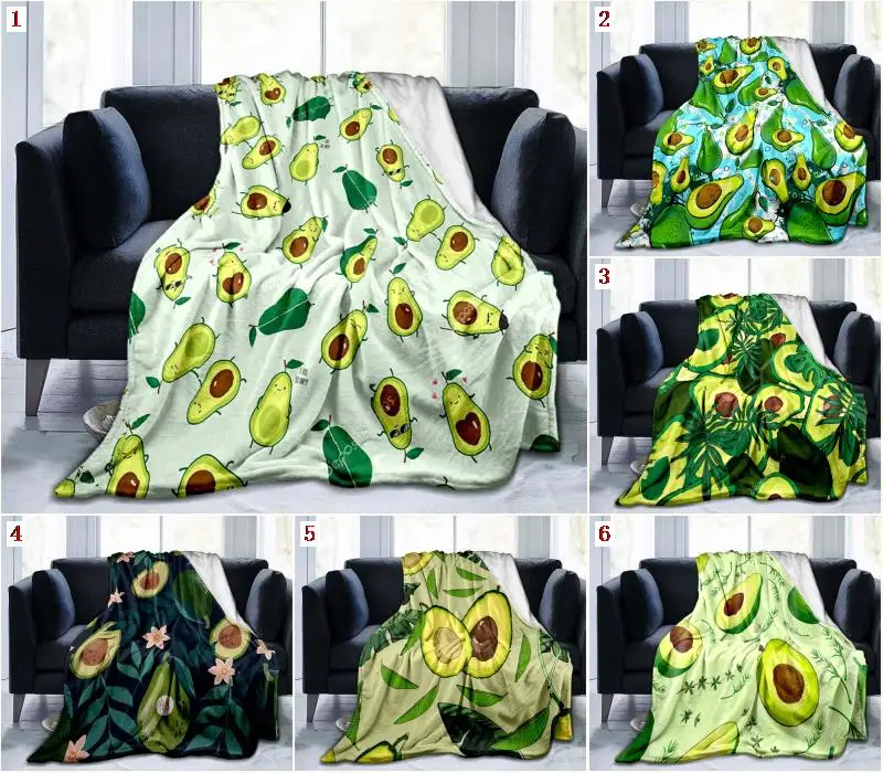 Eat Sour and Sweet Fruit Avocado Blanket 3D Printed Flannel Throw Blankets Home Couch Printed Soft Warm Bedspreads