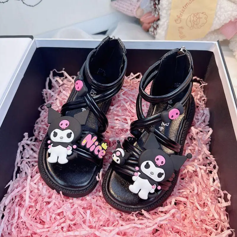 

Sanrio Girls' Sandals 2023 Summer New Black Roman Sandals Kawaii Kuromi Hellokitty Comfortable and Fashionable Princess Shoes