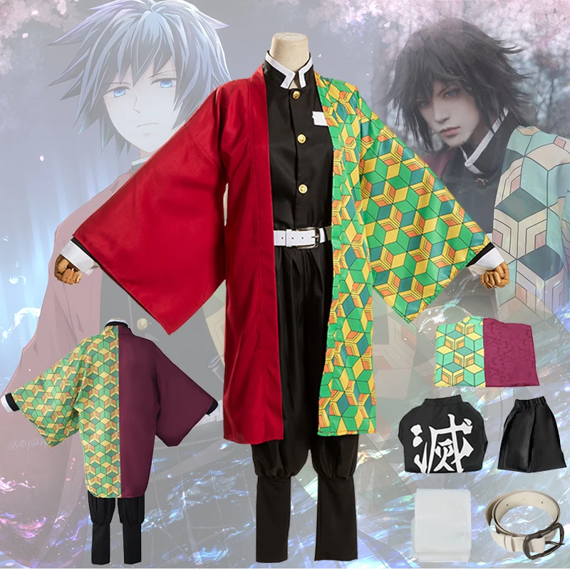 Anime Demon Slayer Tomioka Giyuu Cosplay Costume Kimono Costume Wig Deguisement  Adult Man Uniform Cosplay Sets платье