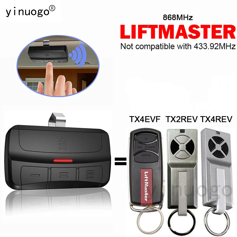 

For LIFTMASTER TX4EVF TX2REV TX4REV Remote Control Garage Door Opener 868MHz 3-in-1 Gate Remote Control With Clip