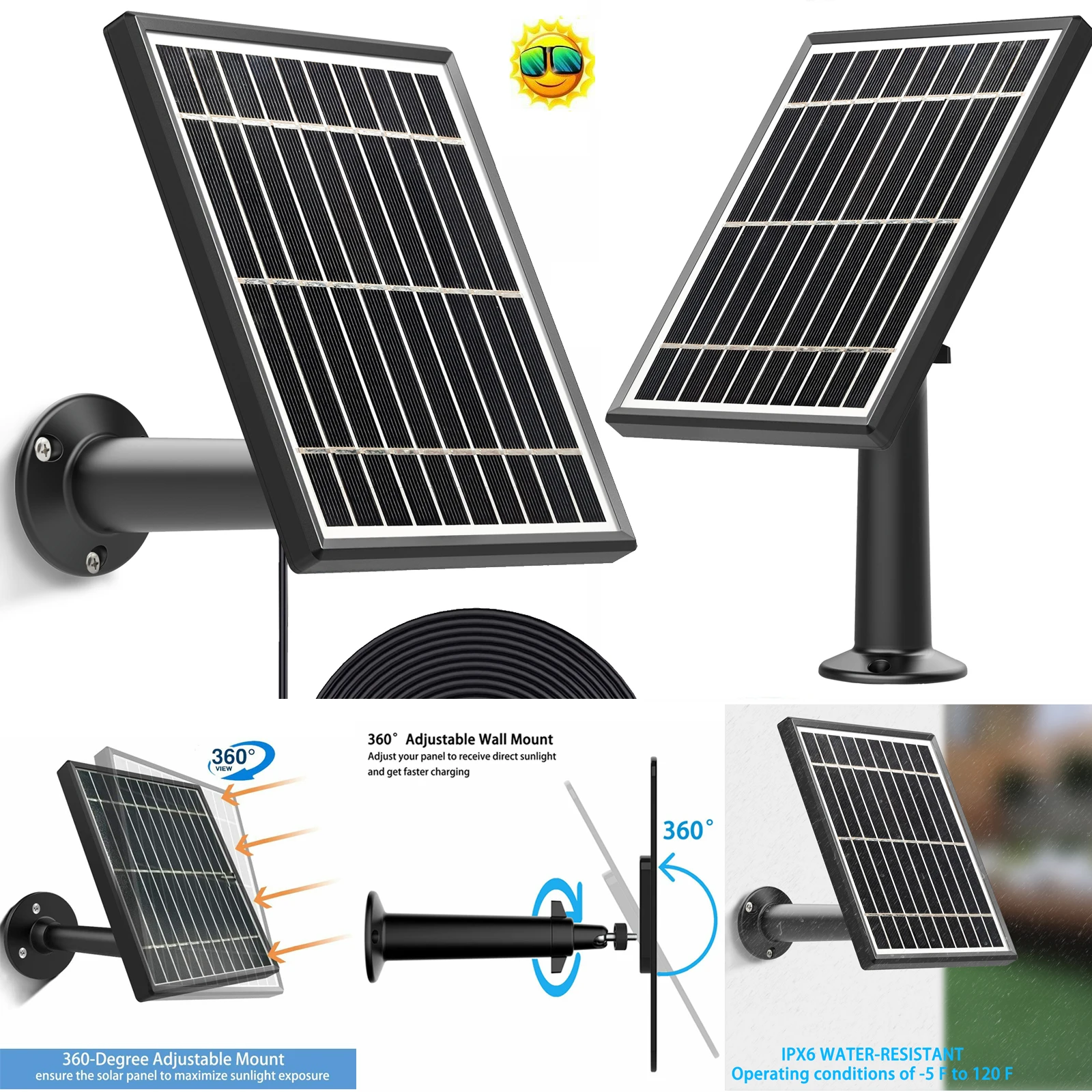 3.5W Solar panel for Ring Stick Up Cam Battery / Ring Spotlight Cam Battery HD Camera Wall Mount 13ft 4m Power Cable not 2015