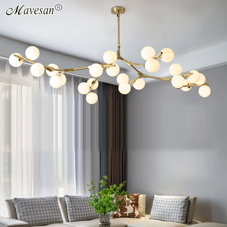 

Nordic postmodern glass balls led chandeliers for living room exhibition hall new molecular pendant light home lighting fixtures