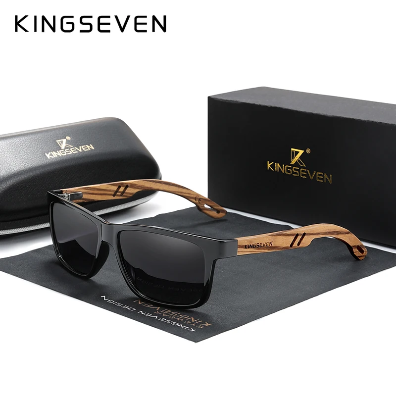 Солнцезащитные очки Мужские/Женские KINGSEVEN, поляризационные зеркальные очки в деревянной оправе, ручной работы, с защитой UV400