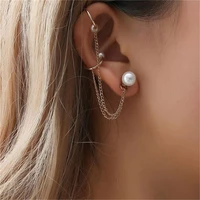 personalized pearl ear bone clip tassel chain hanging ear buckle ear clip single ear stud earring female womens earrings