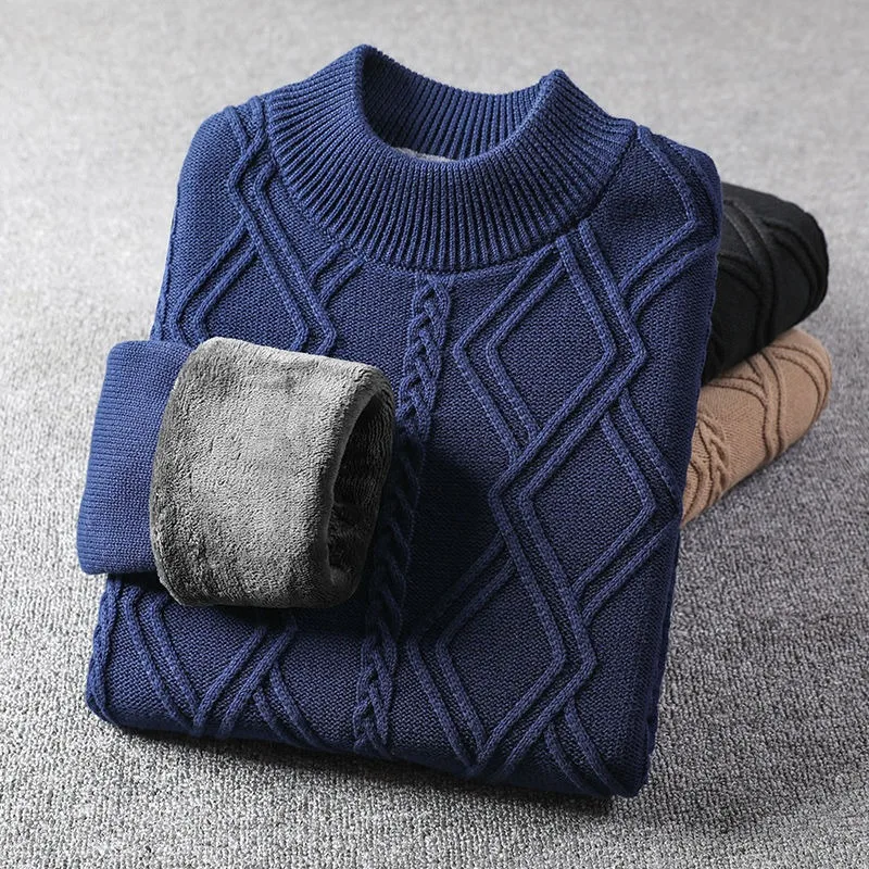 

Plus Velvet Mock Neck Sweater Men Korean Clothes 2023 Winter New Knit Pullover Warm Flannel Lining Sweater Jumper Sueter Hombre