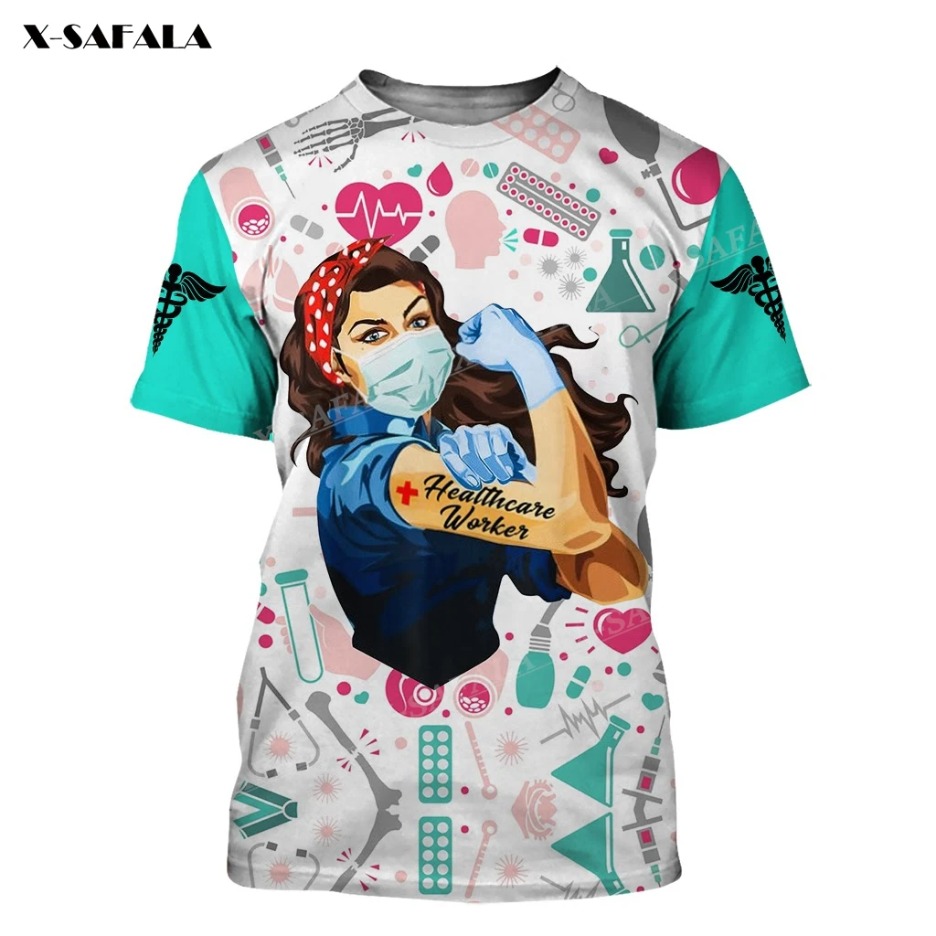 

Licensed Vocational Nurses Healthcare Worker 3D Printed Slim T-Shirt Tops Tees Women Short Sleeve Casual Milk Fiber Round Neck