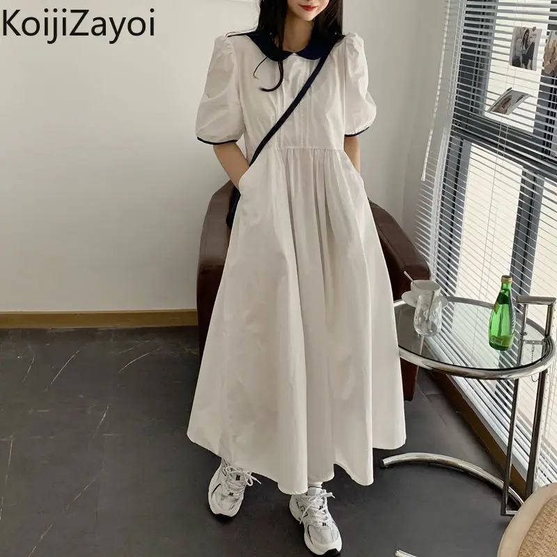 

Женское однотонное длинное платье Koijizayoi в стиле преппи, летние модные офисные женские шикарные платья с коротким рукавом, Новое поступлени...
