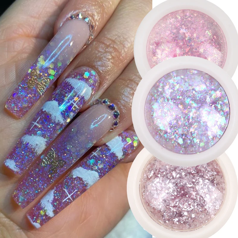 

Голографические 3D Блестки для ногтей Three Scout, 1 коробка, блестки радужного цвета, кристаллы, блестки, пурпурная, розовая, синяя пудра, украшени...