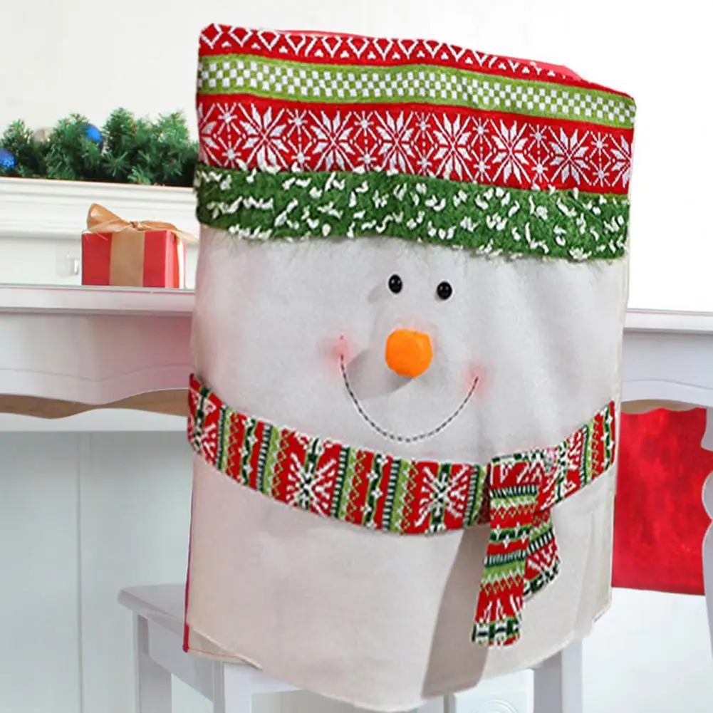 

Reusable Seat Cover Festive Snowman Santa Claus Chair Covers for Dining Room Merry Christmas Decorations for Chairs Non-woven