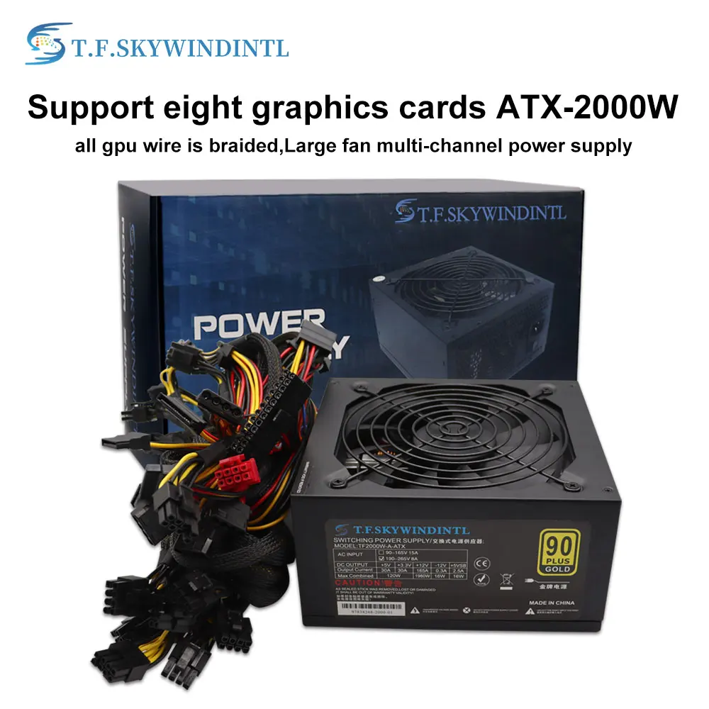 

New wire with net Bitcoin ATX 2000W mining power supply gold power supply 90 PLUS ETH mining machine supports 8 GPU cards PSU