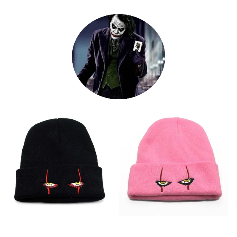 

Movie Horror DC Jack Napier Arthur Fleck Mask Clown Cosplay Scary Eyes Embroidery Knitted Hat Joker Hood Warm Gift Party