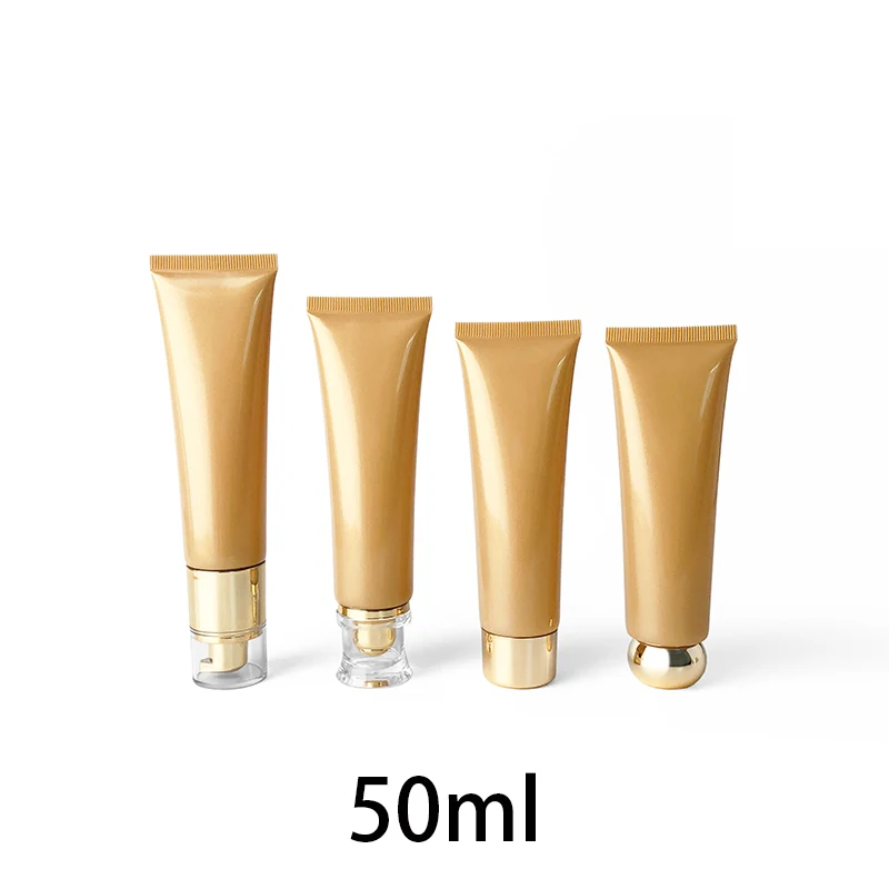 

50ml Plastic Refillable Squeeze Bottle 50g Yellow Gold Empty Cosmetic Container Shampoo Toothpaste Concealer Cream Soft Tubes